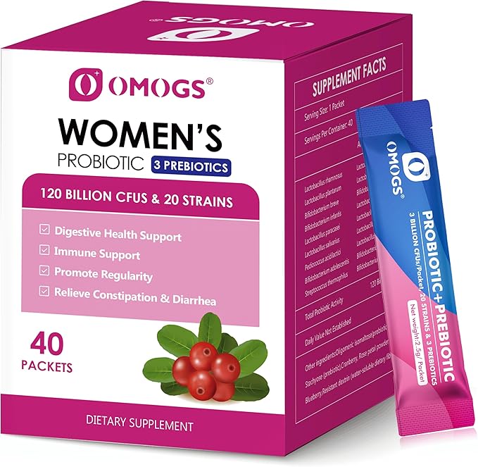 Women's Probiotic,120-Billion-CFUs, 18 Strains, with 3 Prebiotics and Cranberry Extract, Help for Immune Booster, Digestive Health, Gut Health and Vaginal Health