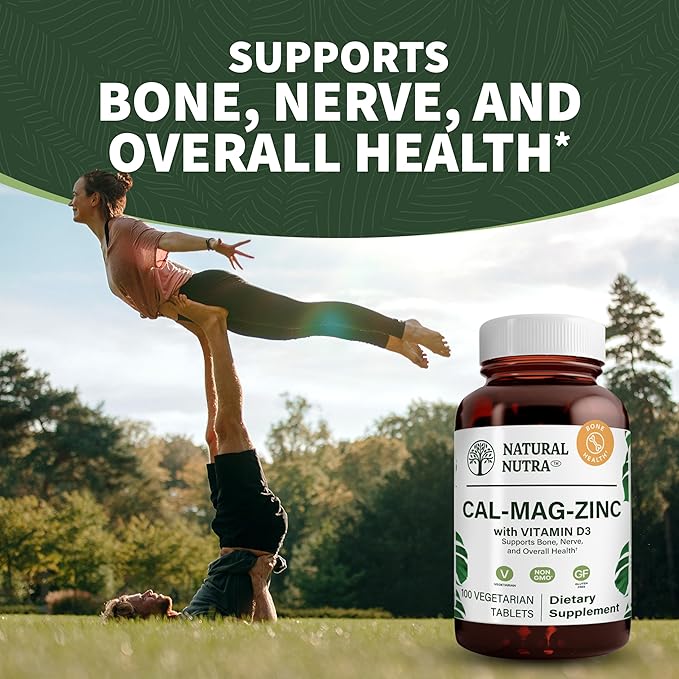 Natural Nutra Calcium Magnesium Zinc Supplement with Vitamin D3 for Bone Strength, Helps Improve Muscle Strength, Health Gluten Free, and Sugar Free, Essential Mineral Complex 100 Count (Pack of 3)