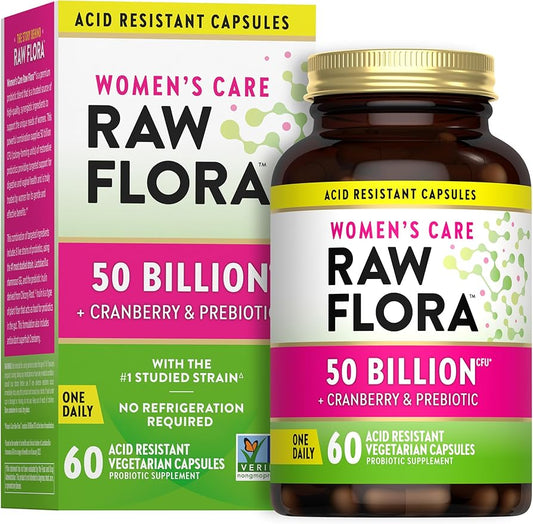 Nature's Truth Raw Flora Probiotics for Women | 50 Billion CFU | 60 Capsules | with Cranberry & Prebiotic | Vegetarian & Gluten Free Vitamins