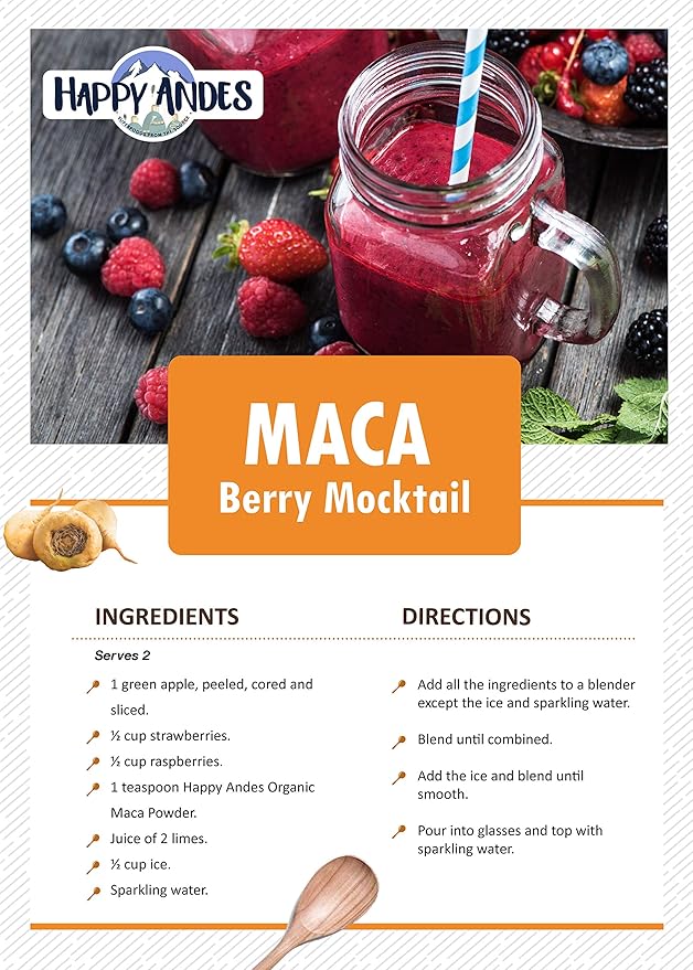 Happy Andes Organic Maca Powder Raw-Non-GMO, USDA Organic, Used for Energy & Fitness, Performance & Mood, for Men & Women, Peruvian Superfood, Favorite After Gym Smoothie,1