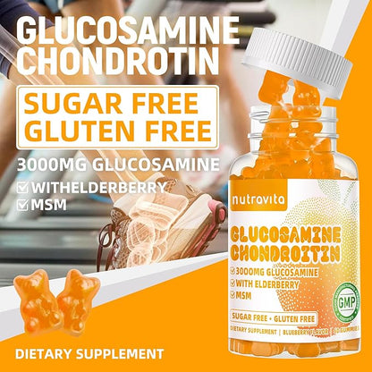 Glucosamine Chondroitin Gummies with MSM & Elderberry Extra Strength - Joint Support, Antioxidant Immune Support Supplement for Adults, Men & Women.60 Orange Chews
