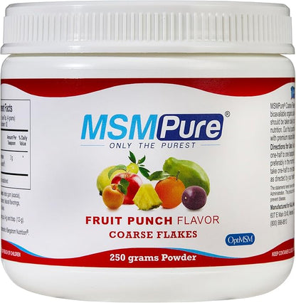KALA HEALTH MSMPure Fruit Punch Flavored Coarse MSM Powder Flakes – US-Sourced MSM for Joint Health, Skin Appearance, and Hair & Nail Support – 8.8 oz, Organic Sulfur