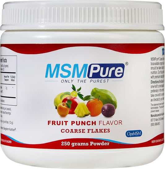 KALA HEALTH MSMPure Fruit Punch Flavored Coarse MSM Powder Flakes – US-Sourced MSM for Joint Health, Skin Appearance, and Hair & Nail Support – 8.8 oz, Organic Sulfur