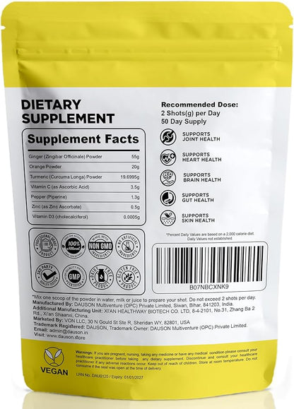 Ginger Turmeric Supplements, 100g/100 Shots of Turmeric Ginger Powder Boosted with Orange, Curcumin, Vitamin C, D & Zinc for Joint, Gut, Keto & Immune Support – Health Drink