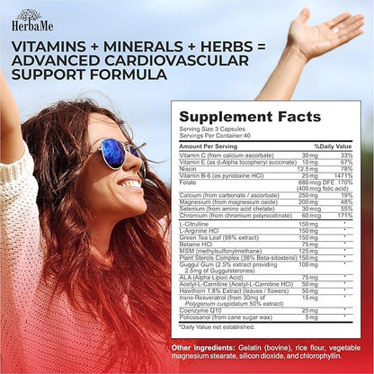 Heart Support and Blood Flow Supplement, 120 Capsules, Supports Cardiovascular Health, Healthy Cholesterol, Triglyceride, Homocysteine, CRP Levels | Boost Naturally Circulatory Function