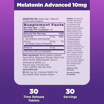 Natrol Advanced Sleep Melatonin 10mg, Dietary Supplement for Restful Sleep, Time Release Melatonin Tablets, 30 Time-Release Tablets, 30 Day Supply (Pack of 12)
