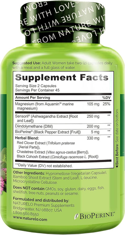 NATURELO Menopause Supplements for Women, Herbal Blend with Black Cohosh for Menopause Hot Flashes Advanced Estrogen Multi-Symptom Formula 90 Capsules (Pack of 2)