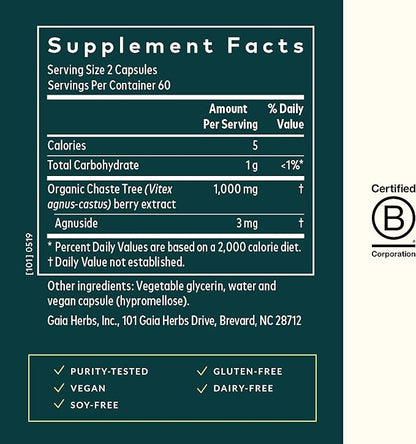 Gaia Herbs Vitex Berry - Supports Hormone Balance & Fertility for Women - Healthy Progesterone for Menstrual Health - 120 Vegan Caps (60-Day Supply)