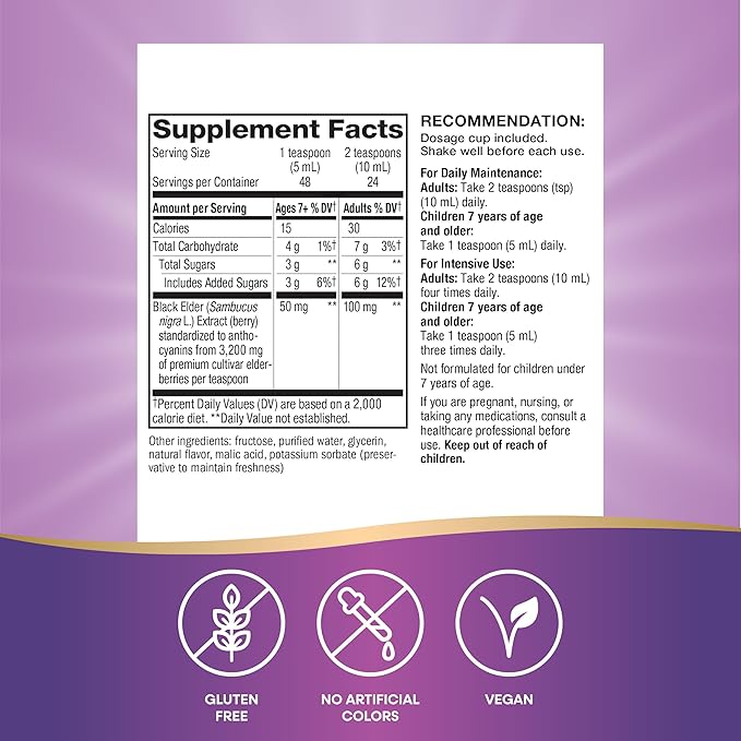 Nature’s Way Sambucus Elderberry Traditional Immune Syrup, Highly Concentrated Black Elderberry Extract, Traditional Immune Support*, Delicious Berry Flavored, 8 Fl Oz (Packaging May Vary)