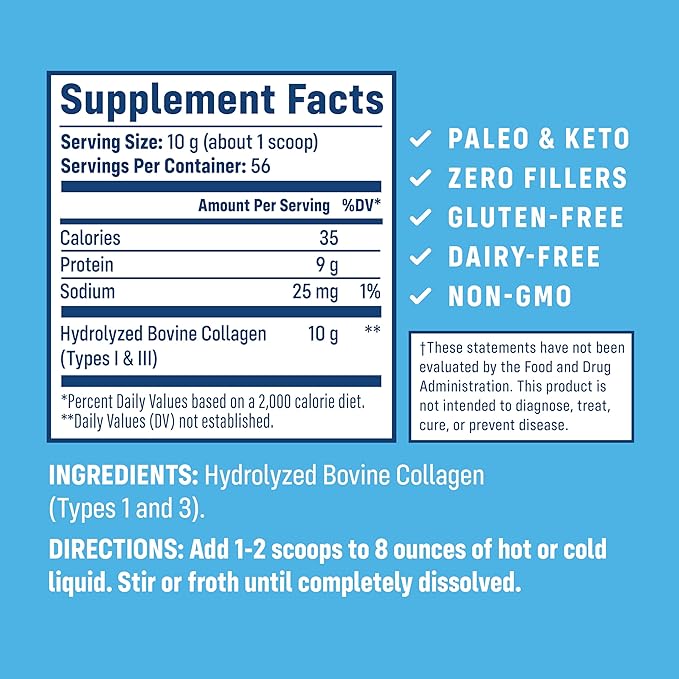 NativePath Collagen Peptides Protein - Hydrolyzed Type 1 & 3 Collagen Powder for Skin, Hair, Nails - 19.8 oz (56 Servings)