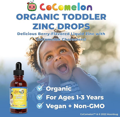 MaryRuth Organics Cocomelon Toddler Liquid Zinc | Sugar Free | USDA Organic | Kids Zinc Sulfate for Ages 1-3 | Immune Support Supplement for Children | Vegan | Non-GMO | Gluten Free | 1 Fl Oz