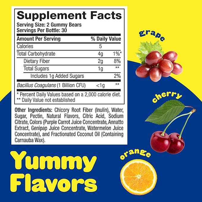 L’il Critters Probiotic Daily Gummy Supplement for Kids, for Digestive Health Support, Grape, Cherry and Orange Flavors, 60 Gummies