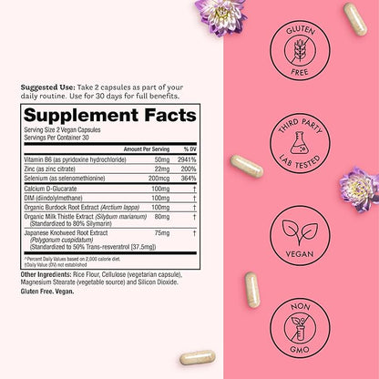Winged Wellness Balance Babe, Hormone Balance & Estrogen Detox Supplement for Women - 100mg DIM & Calcium D-Glucarate & Milk Thistle for PMS Bloating, Cramps, Mood & Hormonal Acne Support, 60 Capsules