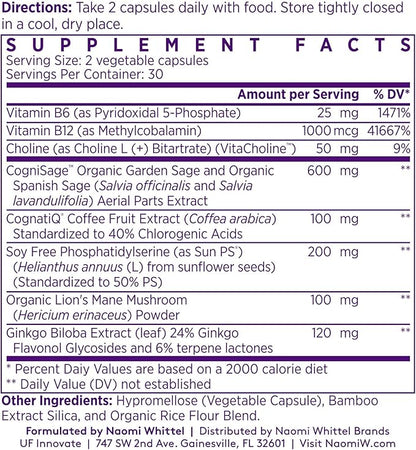 NAOMI Brainspan™ with BDNF Boost - Fast-Acting Support for Healthy Brain Function & Performance, Lion's Mane Mushroom, Ginkgo Biloba Extract, Garden Sage, Spanish Sage - 60 Capsules, 30-Day Supply
