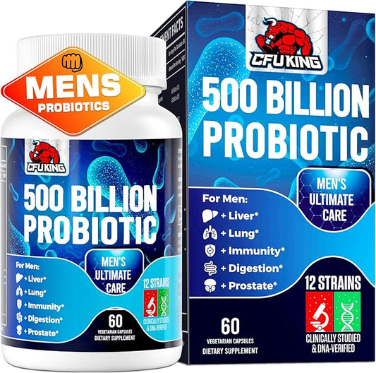 Probiotics for Men, 500 Billion CFU & 12 Mens Probiotic for Digestive Health + 4 Organic Prebiotic Fiber, for Digestive, Gut, Immune Health, Bloating, Gas, Energy Support, Shelf Stable - 60 Capsules
