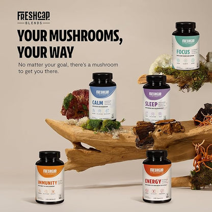 FreshCap Calm Gummies for Adults - Calm w/Reishi, Ashwagandha, St. John’s Wort, Lemon Balm, Magnesium - Balance, Relaxation & Emotional Stability -Ayurveda Daily Mushroom Supplement, Vegan - 60 Count