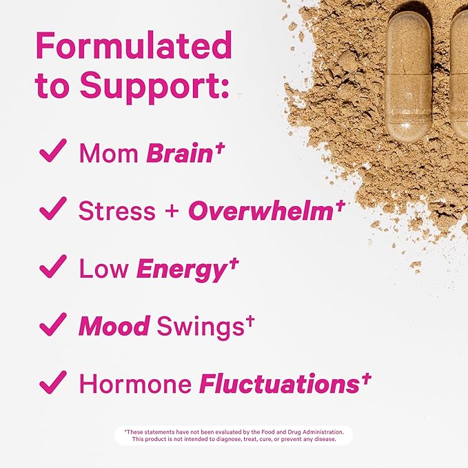 Pink Stork Postpartum Mood Support - Postnatal Hormone Balance for Women - Breastfeeding Friendly - Stress & Cognitive Support, New Mom Essentials - Ashwagandha, Chamomile, & Vitamin D, 120 Capsules