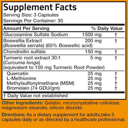 Bronson Glucosamine Chondroitin Turmeric & MSM Advanced Joint & Cartilage Formula, Supports Healthy Joints, Mobility & Cartilage - Non-GMO, 90 Capsules