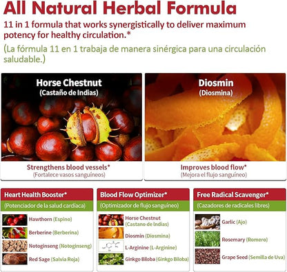 Blood Circulation Drops, Nitric Oxide Supplement for Blood Flow, Pressure & Heart Health W/Horse Chestnut Extract Liquid. Castaño de Indias y Diosmina para la Circulacion y Varices. 4 oz