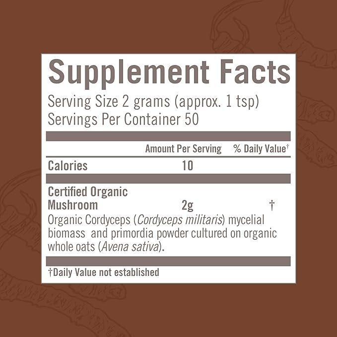 OM MUSHROOM SUPERFOOD Cordyceps Organic Mushroom Powder, 3.5 Ounce, 50 Servings, Energy, Power, Stamina and Endurance Support, Superfood Supplement for Sports Performance