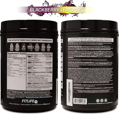 PMD Sports Ultra Pump Fuel Caffeine Free - Pre Workout Drink Mix - Energy, Strength, Endurance, Recovery Complex Carbohydrates and Amino Energy - BlackBerry Lemonade (30 Servings)