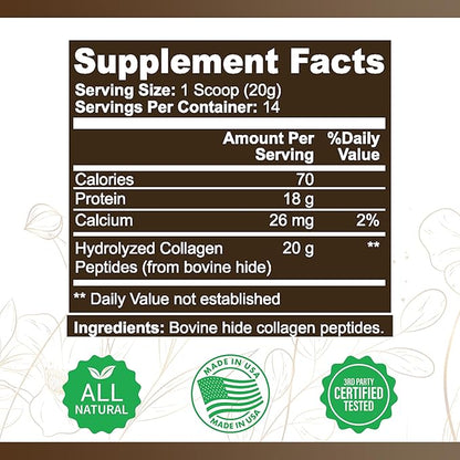 Type I & III Unflavored Collagen Powder - Grass Fed Collagen Peptides for Joint Support, Bone Health, Hair, Skin, & Nails - Hydrolyzed Collagen, Zero Sugar, Dairy & Gluten Free (14 Servings)