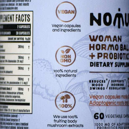hormo Balance + probiotics for Women, Dietary Supplement with Shatavari rooot, Maca Schisandra & Ginseng Extract, probiotics for Digestive, Immune Health 60 Capsules