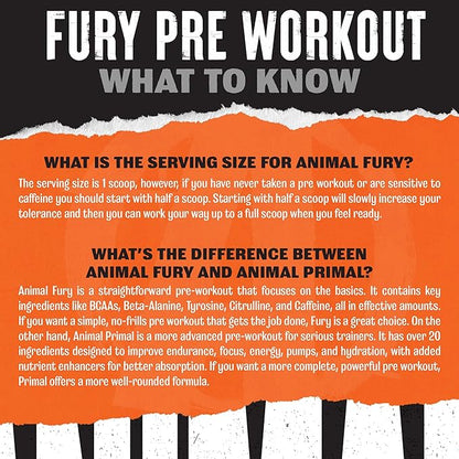 Animal Fury Pre Workout Powder - Green Apple, 350mg Caffeine, BCAA Amino Acids, 2g Beta Alanine, Citrulline & Tyrosine, Energy, Focus, Strength, Endurance, Preworkout for Men & Women, 30 Servings
