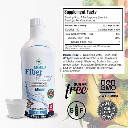 Liquid Fiber for Kids - Kids Fiber Supplement, Sugar-Free Prebiotic Inulin Fiber, Fiber Drink Mix, Natural Bowel Regularity Drink for Healthy Intestinal Balance, Nutritional Designs, 25 Packets