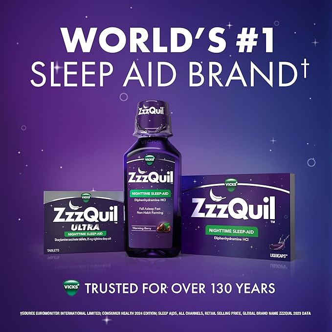 ZzzQuil Liquid Sleep Aid, Soothing Sleep, Diphenhydramine 50mg HCl, Chamomile Honey Flavored, Nighttime Sleep Aid Liquid, Sleep Aids for Adults, 2 Pack, 24 FL OZ