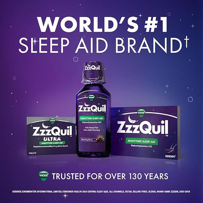 ZzzQuil Liquid Sleep Aid, Soothing Sleep, Diphenhydramine 50mg HCl, Chamomile Honey Flavored, Nighttime Sleep Aid Liquid, Sleep Aids for Adults, 2 Pack, 24 FL OZ