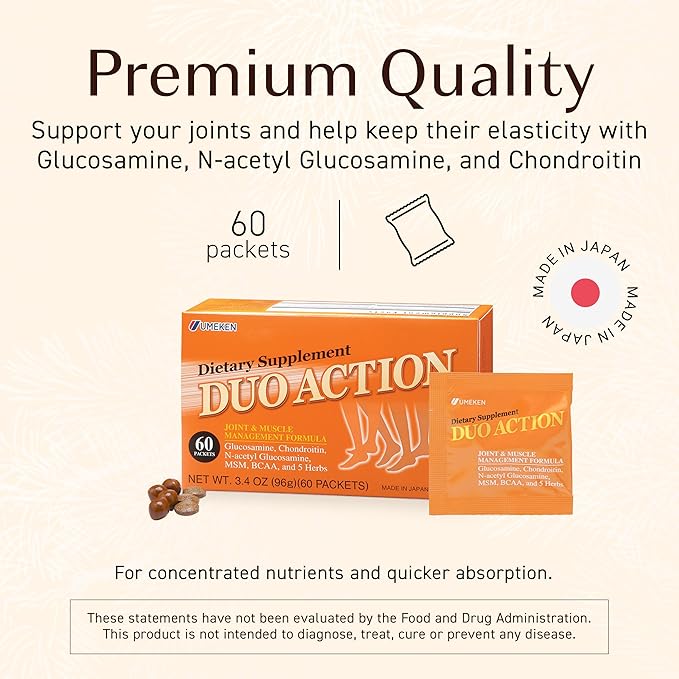 Umeken Duo Action, Infused with MSM + BCAA Herbal Formula, Chondroitin & Glucosamine Nutritional Supplements, Every Box Contains 60 Packets, Pack of 2, 2 Month Supply