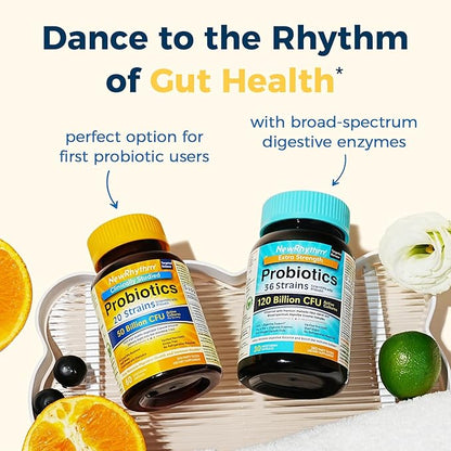NewRhythm Probiotics 50 Billion CFU 20 Strains, 60 Veggie Capsules, Targeted Release Technology, Stomach Acid Resistant, No Need for Refrigeration, Non-GMO, Gluten Free