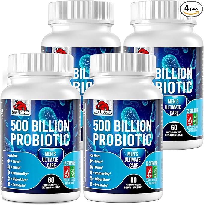 Probiotics for Men, 500 Billion CFU & 12 Mens Probiotic for Digestive Health + 4 Organic Prebiotic Fiber, for Digestive, Gut, Immune Health, Bloating, Gas, Energy Support, Shelf Stable - 240 Capsules