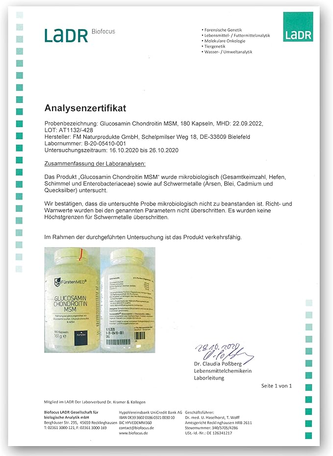 FürstenMED® Glucosamine Chondroitin MSM Supplement - Chondroitin & Glucosamine Nutritional Supplements for Bones & Normal Cartilage Health - Support Normal Joint Health with Vitamin C - 180 Capsules