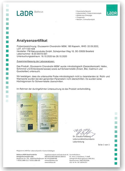 FürstenMED® Glucosamine Chondroitin MSM Supplement - Chondroitin & Glucosamine Nutritional Supplements for Bones & Normal Cartilage Health - Support Normal Joint Health with Vitamin C - 180 Capsules