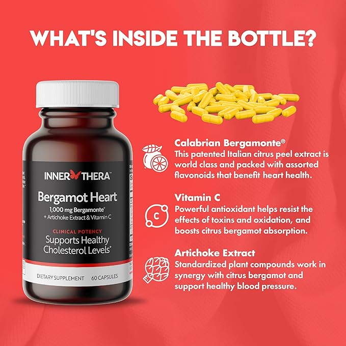 Bergamot Heart -1000mg Certified Bergamonte Italian Citrus Bergamot -Highest Polyphenols - Cardiologist Developed & Clinically Proven - Bergamot Supplement for High Cholesterol & Heart Health