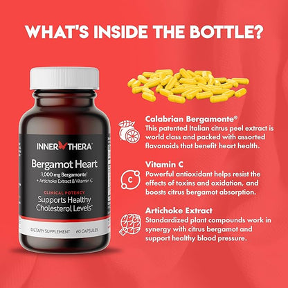 Bergamot Heart -1000mg Certified Bergamonte Italian Citrus Bergamot -Highest Polyphenols - Cardiologist Developed & Clinically Proven - Bergamot Supplement for High Cholesterol & Heart Health