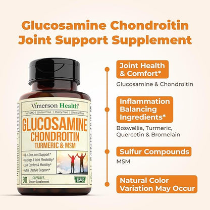 Glucosamine Chondroitin MSM and Turmeric Supplement - Joint Support Supplement for Women & Men with Boswellia & Glucosamine Sulfate 1500mg. Used for Cartilage & Joint Health & Flexibility - 2 Pack