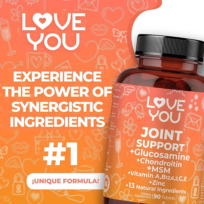Love You Joint Support Supplement | Glucosamine, Chondroitin, MSM & Turmeric | Supports Mobility & Flexibility | 90 Tablets | 45-Day Supply | Made in USA