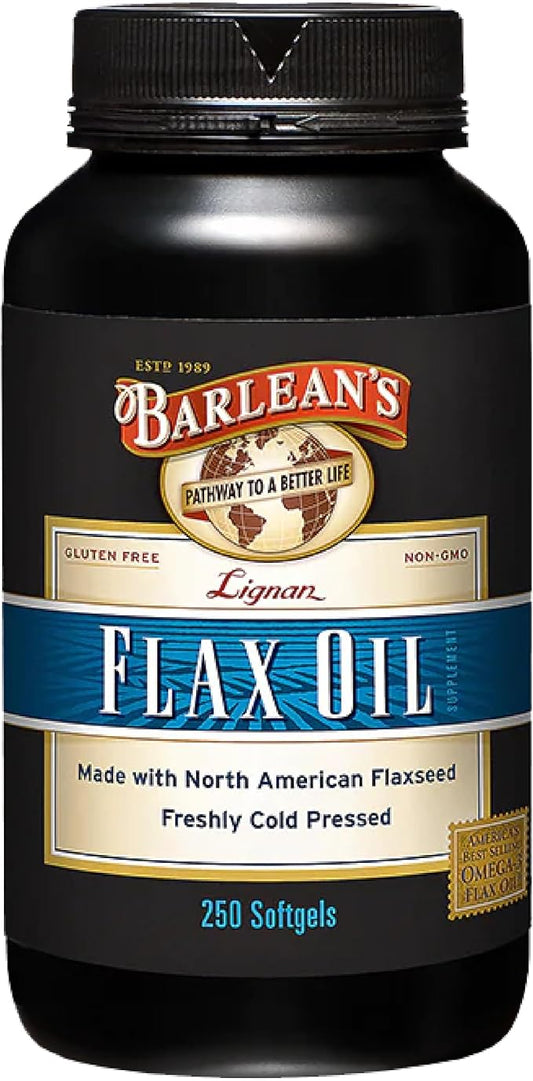 Barlean's Lignan Flaxseed Oil Softgels, Cold-Pressed Flax Seed Supplement with 1,550 mg ALA Omega-3 Fatty Acids for Joint & Heart Health, 1000mg, 250 ct