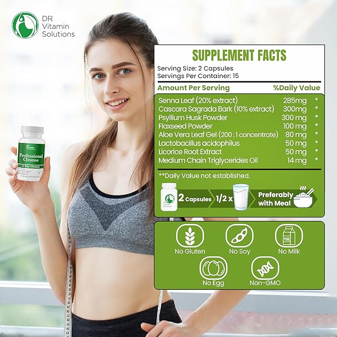 DR VITAMIN SOLUTIONS 15 Day Gut Cleanse Detox for Women w/GLP-1 Support - Natural Colon & Detox Cleanse for Weight Loss - Bloating & Constipation Relief - Flushes Toxins & Supports Immunity - 30 Ct.