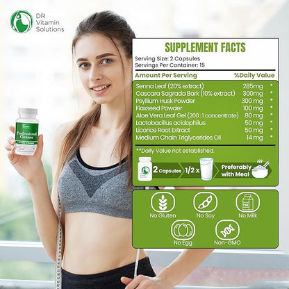 DR VITAMIN SOLUTIONS 15 Day Gut Cleanse Detox for Women w/GLP-1 Support - Natural Colon & Detox Cleanse for Weight Loss - Bloating & Constipation Relief - Flushes Toxins & Supports Immunity - 60 Ct.