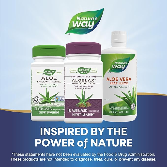 Nature's Way Aloelax, Premium Blend, with Fennel Seed, Relieves Occasional Constipation*, 340 mg, Gluten Free, Vegan, 100 Capsules
