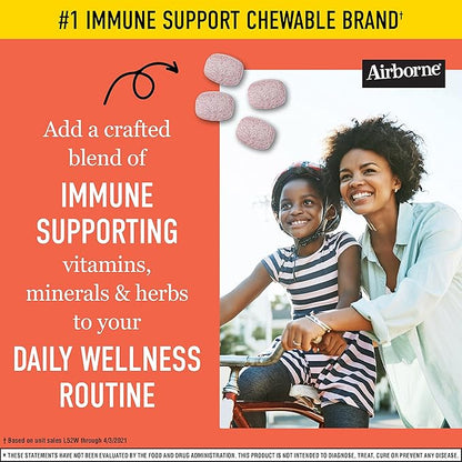 Airborne 1000mg Vitamin C Chewable Tablets Citrus & Very Berry Flavor Bundle - Immune Support Supplement with Zinc and Powerful Antioxidant Vitamins A C & E, (2x96ct bottles)*