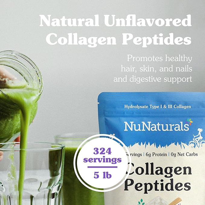 NuNaturals Collagen Peptides Powder (Type I, III), for Skin, Hair, Nail, and Joint Health, 5 lbs