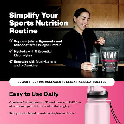 RNWY Foundation Collagen + Hydration Powder, Daily Joint Support with Electrolytes, Wild Cherry, 10g Collagen Peptides, 30 Servings