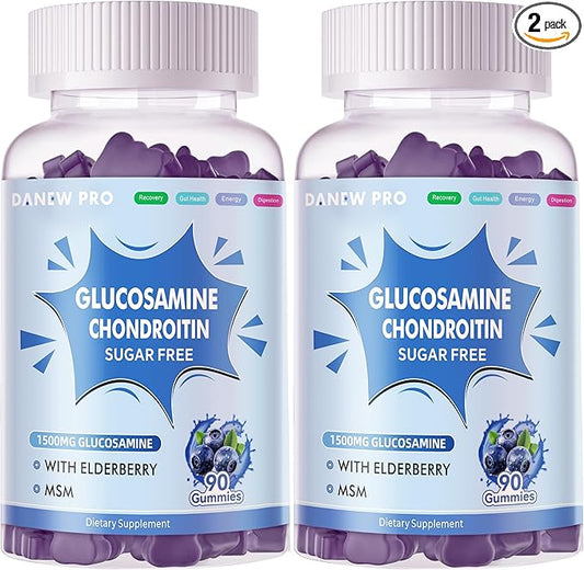 Glucosamine Chondroitin Gummies with MSM & Elderberry Extra Strength - Joint Support, Antioxidant Immune Support Supplement for Adults, Men & Women.180 Orange Gummies - 2pack