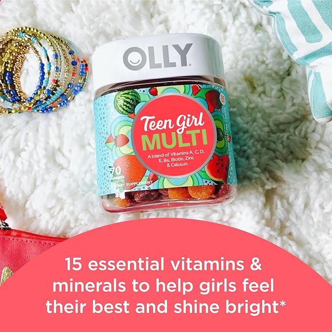 OLLY Teen Girl Multi Gummy, Healthy Skin and Immune Support, 15 Essential Vitamins, 70 Count Gummy Active Immunity+Elderberry, 45 Gummies, Berry Flavor