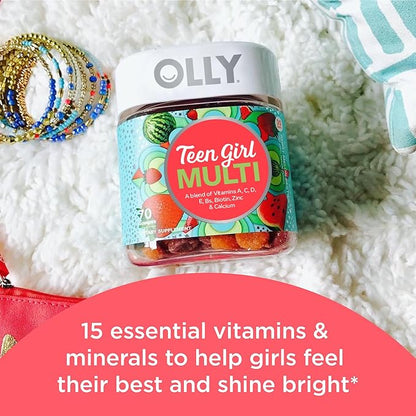 OLLY Teen Girl Multi Gummy, Healthy Skin and Immune Support, 15 Essential Vitamins, 70 Count Gummy Active Immunity+Elderberry, 45 Gummies, Berry Flavor